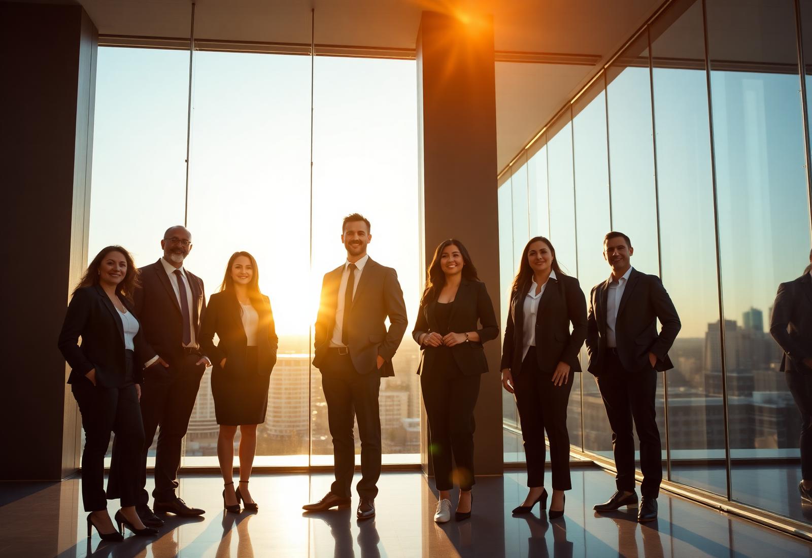 Aspect Aero insurance sales team in their office at golden hour